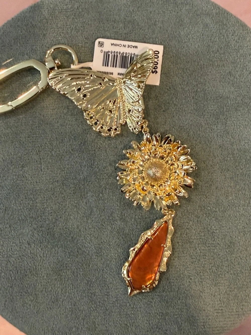Kendra Scott | Gold Butterfly Sunflower Bag Charm/Keychain with Amber Drop